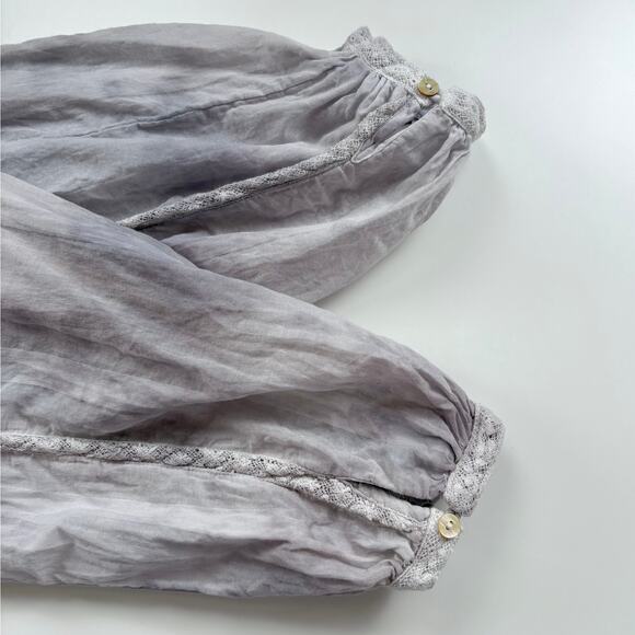 LoveShackFancy Ronda Top in Washed Denim Size Large Embroidered Peasant Tie-Dye - Picture 7 of 12